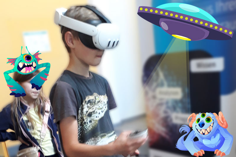 Schler probieren Virtual Reality aus.